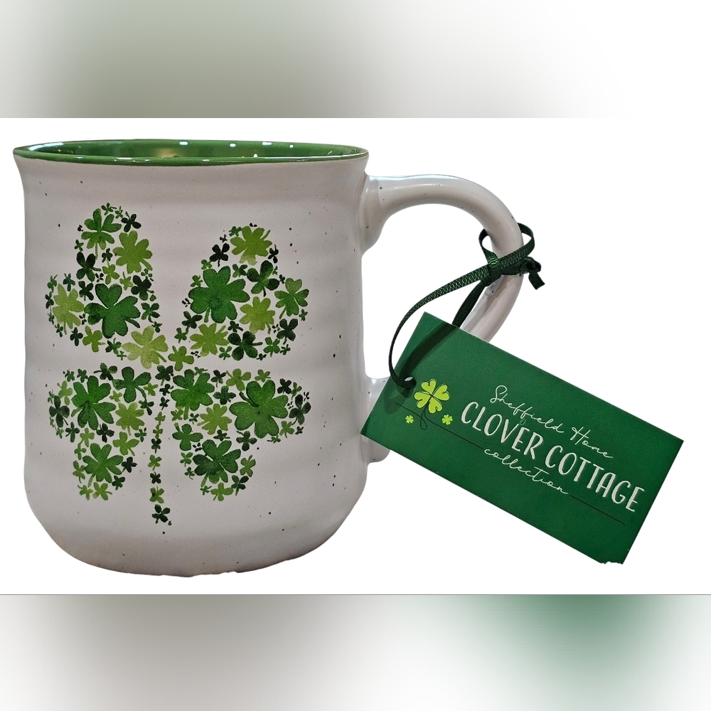 Mug- 4 Leaf Glover In Green And White, New.